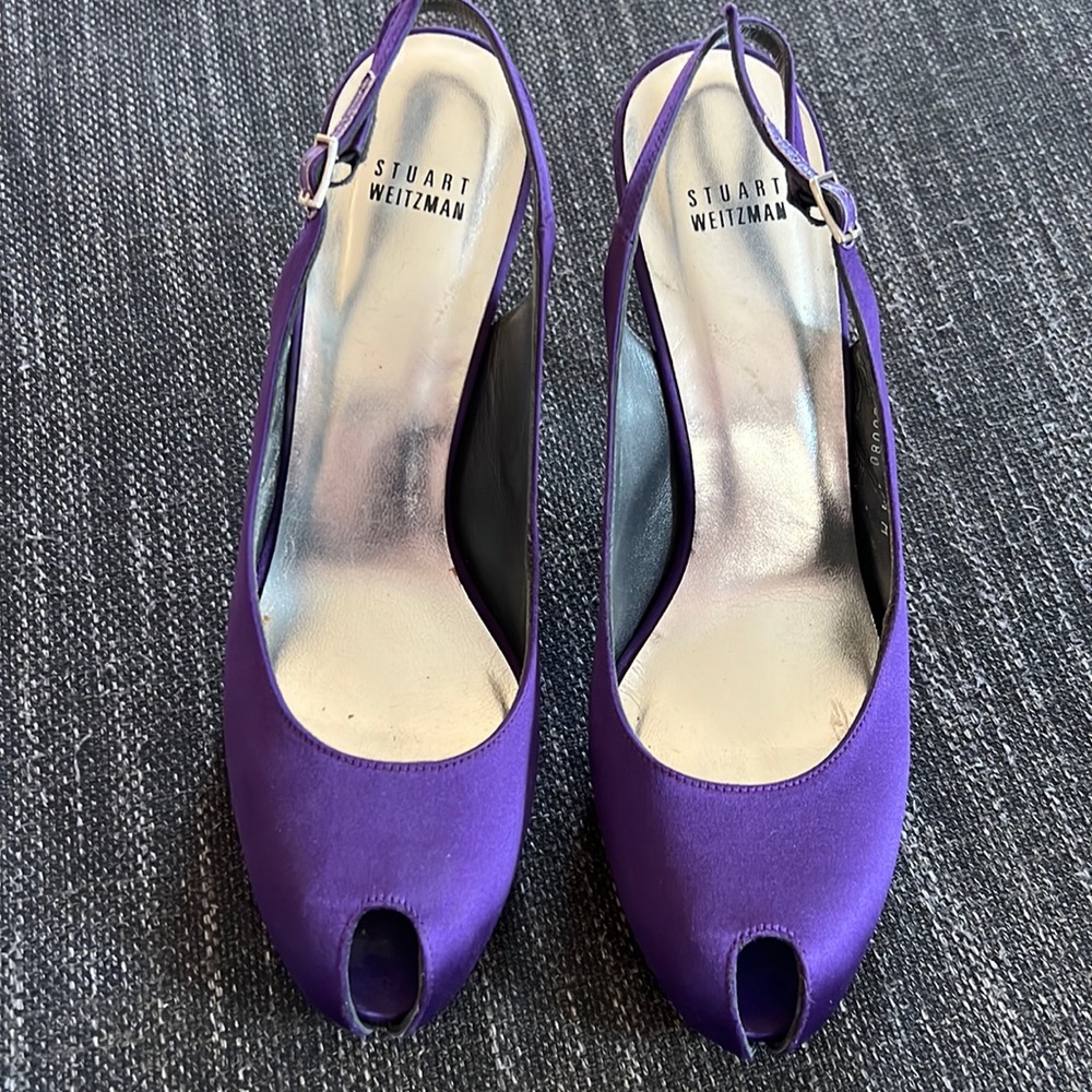 Stuart Weitzman peep toe satin heels